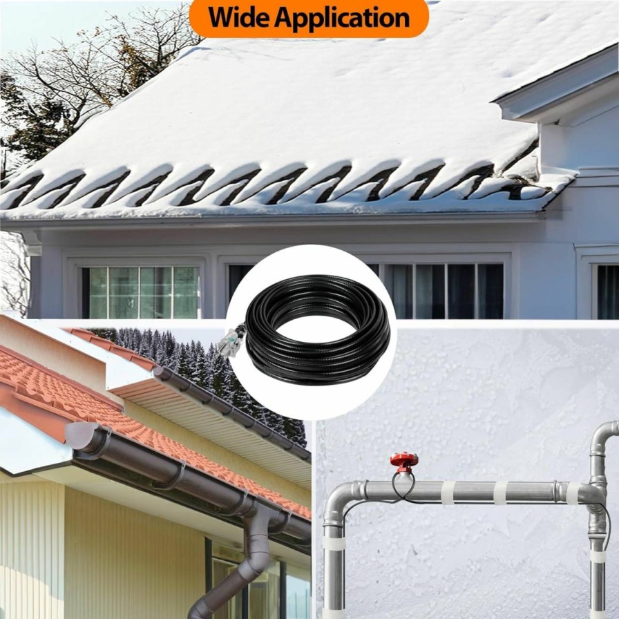 Snow Removal Tools Eastrexon | Eastrexon 50Ft Roof Snow De-Icing Kit, Heat Tape For Roof And Gutters, Self-Regulating Heat Cable With Led Plug, 8W/Ft 120V Roof Heat Tape For Ice Dam & Pipe Freeze Prevention