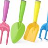 Snow Removal Tools Amarlozn | Beach Sand Toy Shovel Set For Kids Adults, Sandbox Metal Garden Beach Scoop, Rake, Spade, Hoe, Metal Head Tool, Gardening Planting Gifts For Outdoor Indoor 4 Pack