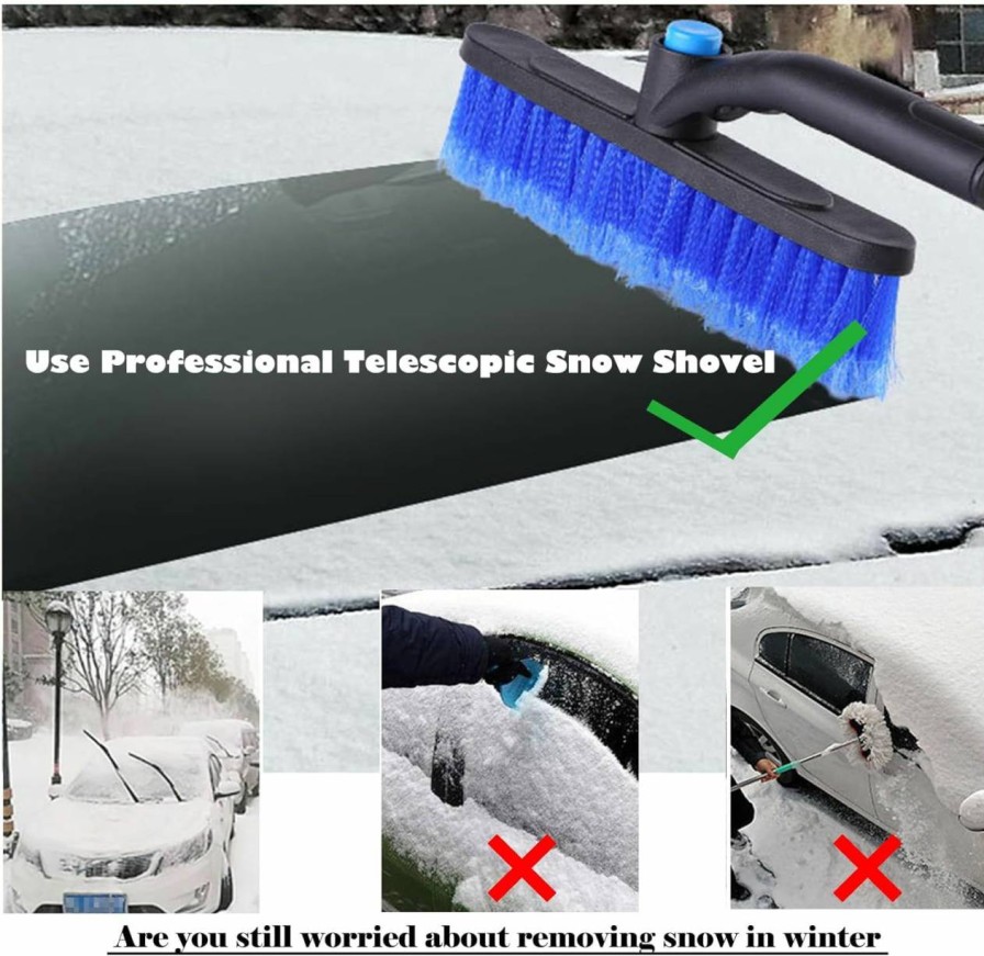 Snow Removal Tools XSlive | Xslive 3-In-1 Snow Shovel For Car Emergency Driveway Snow Removal, Detachable Snow Shovel Lightweight Portable With Ice Scraper And Snow Brush For Trunk Car Camping Home Garden(Blue)