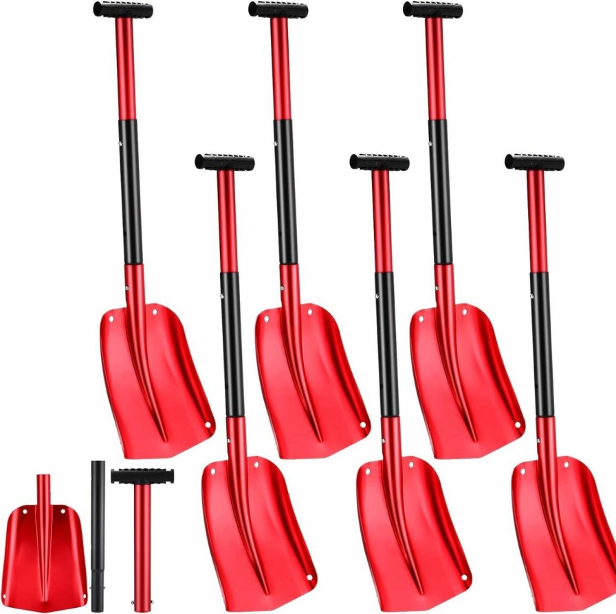 Snow Removal Tools Lasnten | Lasnten 6 Pcs Folding Snow Shovel For Car 33\" Portable Telescopic Snow Scoop Aluminum Extended Edition Snow Shovel Sand Mud Snow Removal Tool For Camping, Skiing, Snowmobiles, Snow Camping (Red)