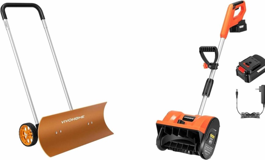 Snow Removal Tools VIVOHOME | Vivohome 37 Inch Aluminum Snow Plow Pusher Shovel With Cordless Snow Shovel 20V 12Inch