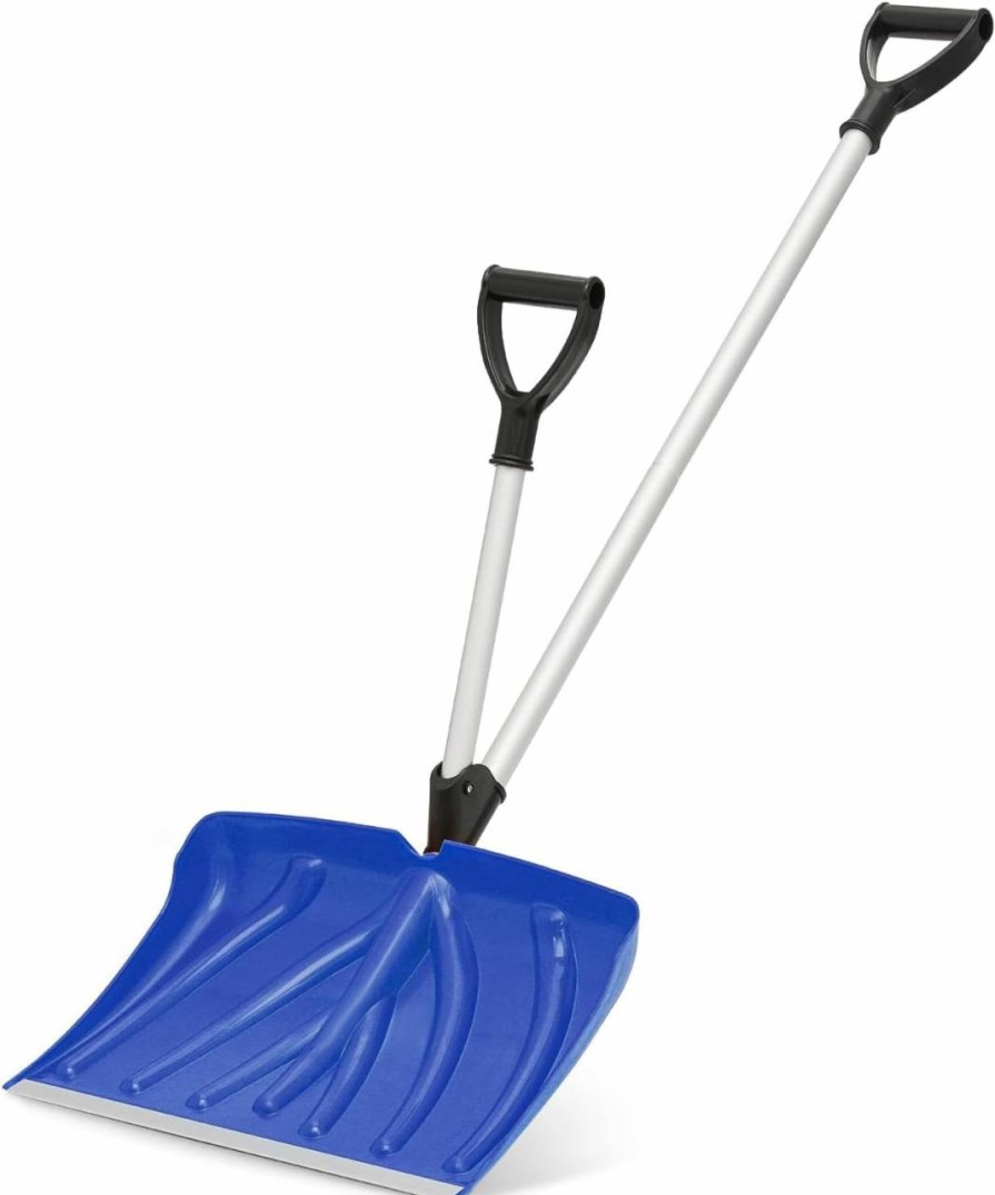 Snow Removal Tools MoNiBloom | Monibloom Snow Shovel For Driveway Home Garage Snow Removal With Back-Saving Fore-Grip, 17.5 Inch X 12.5 Inch Blade With Aluminum Edge, D-Grip Handle Wide Snow Shovel For Fast Snow Removal, Blue