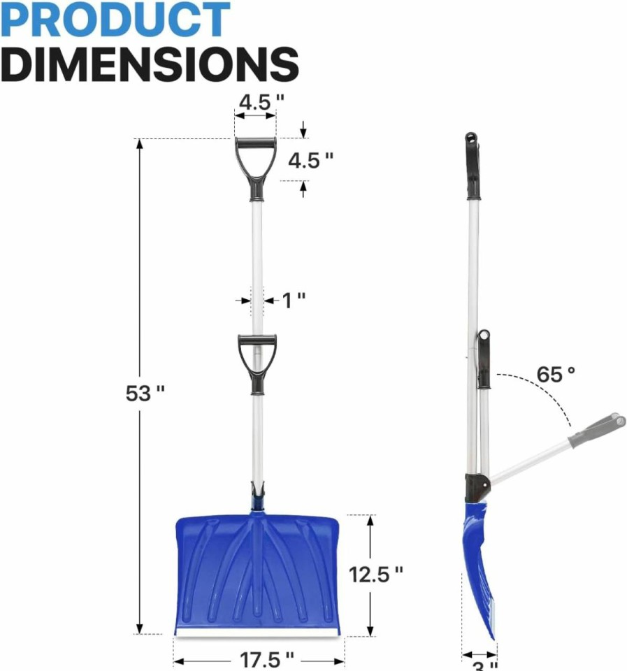 Snow Removal Tools MoNiBloom | Monibloom Snow Shovel For Driveway Home Garage Snow Removal With Back-Saving Fore-Grip, 17.5 Inch X 12.5 Inch Blade With Aluminum Edge, D-Grip Handle Wide Snow Shovel For Fast Snow Removal, Blue