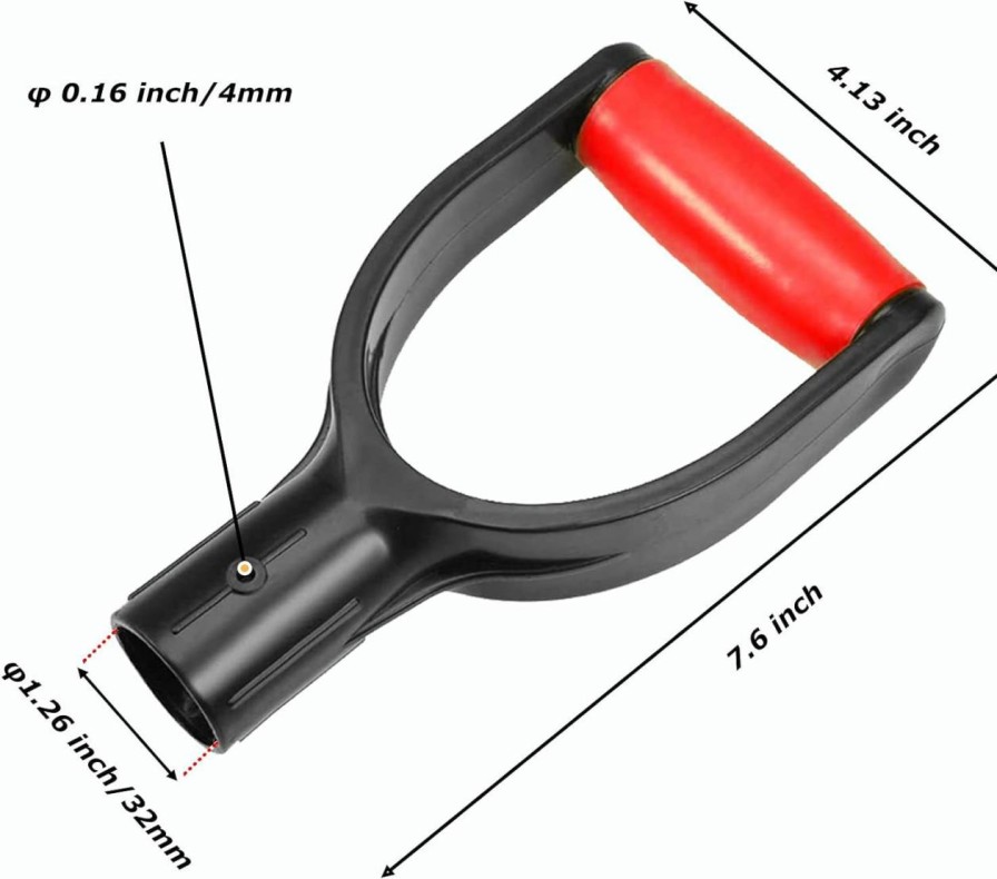 Snow Removal Tools WORAMUK | Plastic Spade Handle Shovel D Grip Handle, 32Mm Inner Diameter Spade Snow Shovel Handle, Spade Snow Scoop Digging Raking Tools Hand Protect Garden Accessorie For Snow Shovel Digging Raking Tool (Red)