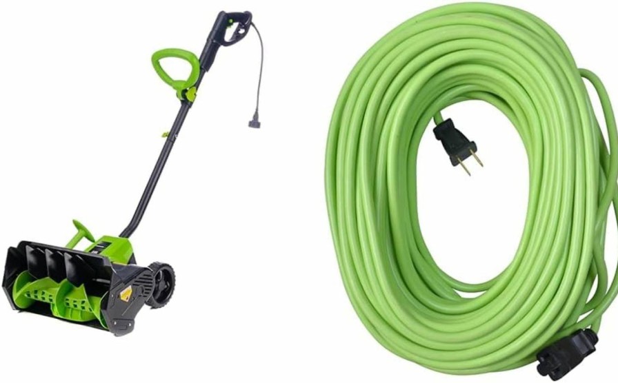 Snow Removal Tools Earthwise Power Tools by ALM | Earthwise Sn70016 Electric Corded 12Amp Snow Shovel, 16" Width & Yard Master 9940010 Outdoor Garden 120-Foot Extension Cord, Light Duty, Water Resistant, Super Flexible And Lightweight