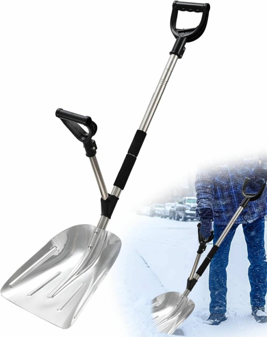 Snow Removal Tools HOSKO | Hosko Snow Shovel For Driveway - 50 Inches Long Metal Snow Shovel With Two D Grisp Handle - Lightweight Stainless Steel Snow Shovel For Driveway Camping Ourdoor Yard Cars