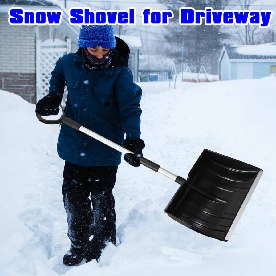 Snow Removal Tools AIOYEAN | Snow Shovel, Snow Shovel For Driveway, Large Portable Ergonomic Snow Shovel With D-Grip Handle And Metal Blade Edge, 48-Inch Detachable Snow Shovel For Car, Truck, Garden, Camping