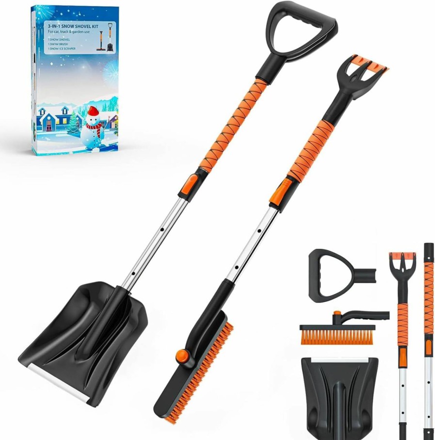 Snow Removal Tools MOKIE | Snow Shovel Brush Removal Tools - 3 In 1 Retractable Car Snow Shovel, Rotatable Snow Brush