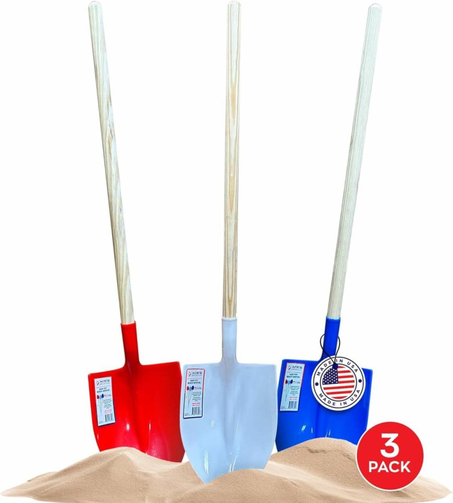 Snow Removal Tools ACE'S CREATIONS INC. PROUDLY MADE IN THE USA | Ace'S Creations Wooden Handle Shovel Durable Plastic Spades 31\" - Perfect For Kids, Made In Usa, Large Sturdy Build For Beach - Fun Beach Toy, 3 Pack Bundle Set