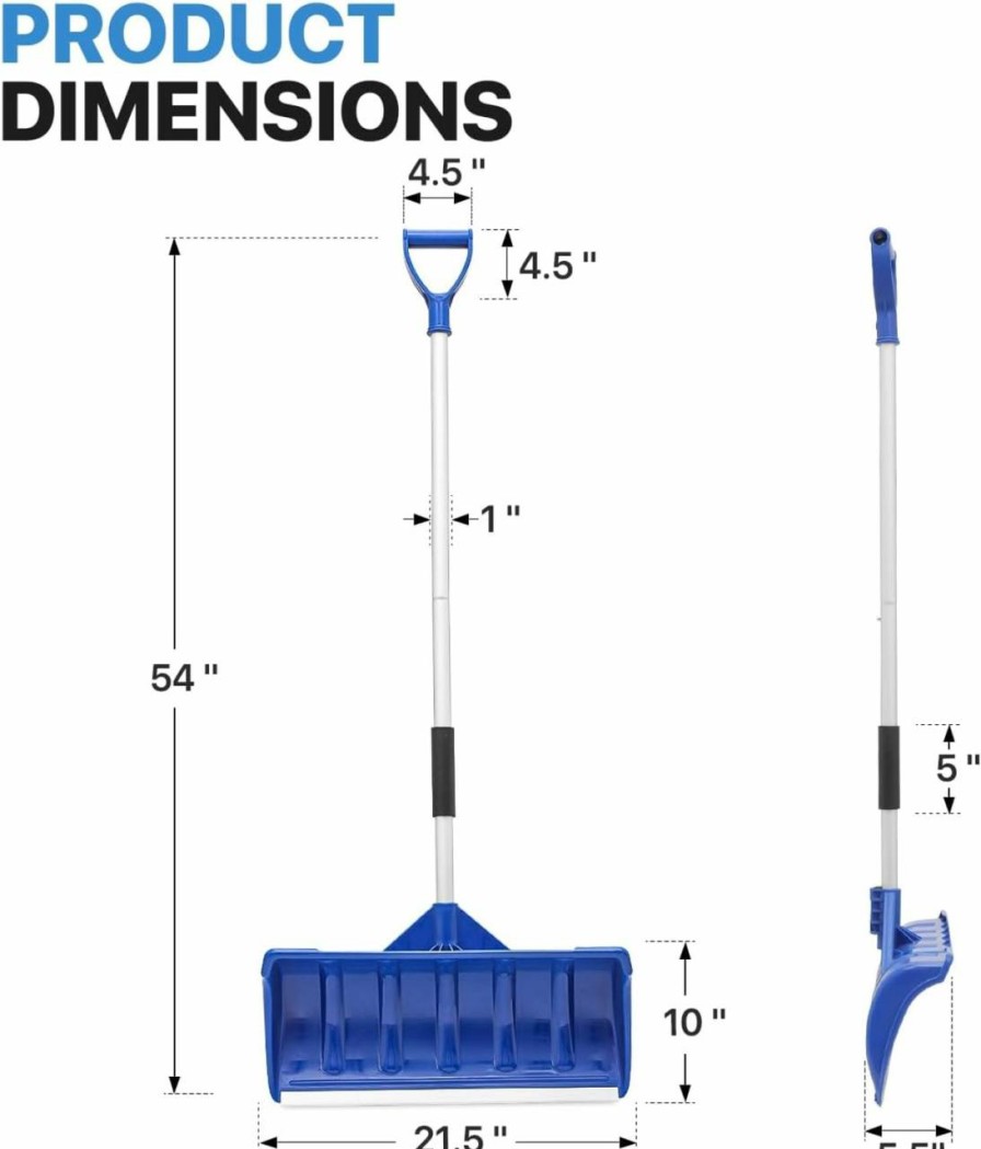 Snow Removal Tools MoNiBloom | Monibloom 54\" Snow Shovel With 21.5 Inch X 10 Inch Blade, Long Snow Removal With D-Grip Handle For Sideway And Driveway, Blue