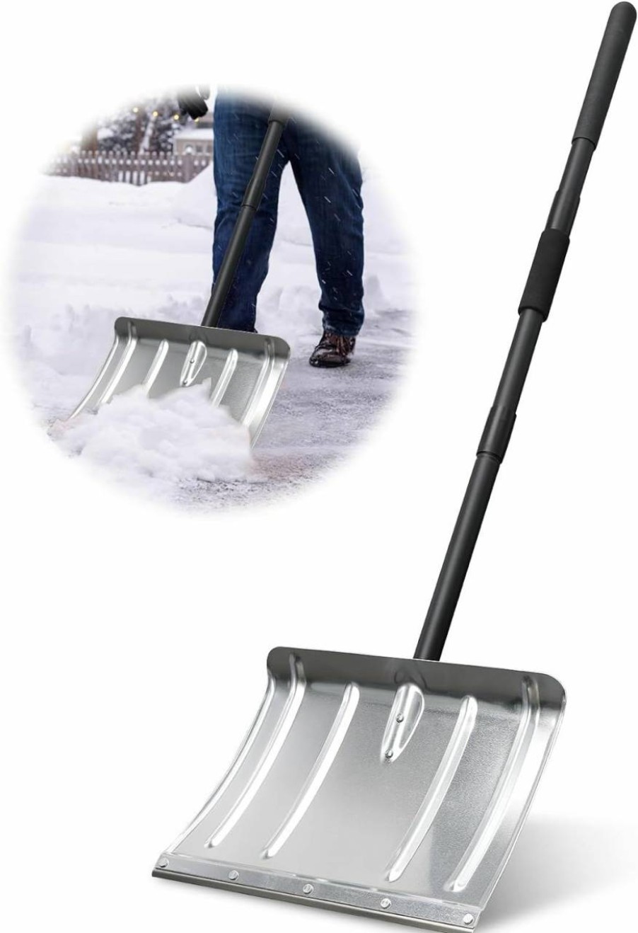 Snow Removal Tools HORSE SECRET | Snow Push Shovel For Driveway, Heavy Duty Aluminum Snow Shovel - 67\" Long Handle Ergonomic Metal Snow Removal Shovel, Portable For Car Trunk Home Garage Backyard Walkway Parking