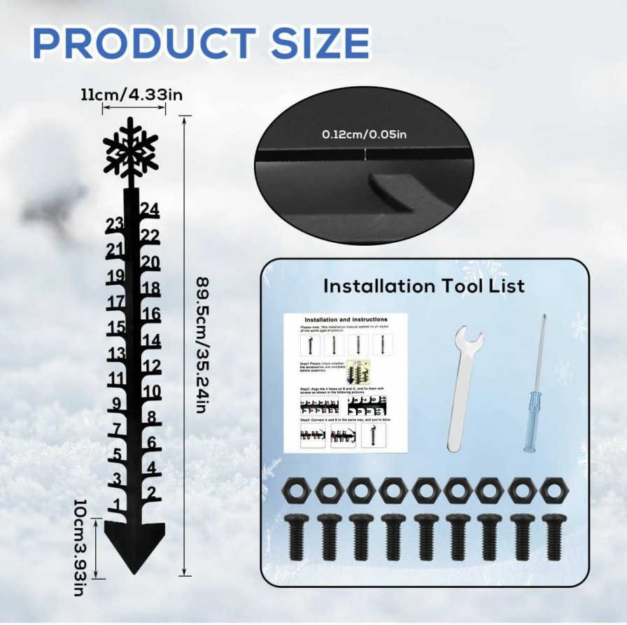 Snow Removal Tools XIHIRCD | Xihircd Snow Gauge Outdoor 24 Inch Snowflake Snow Measuring Stick Outdoor Iron Art Snow Fall Measuring Gauge For Yard Garden Christmas Decoration