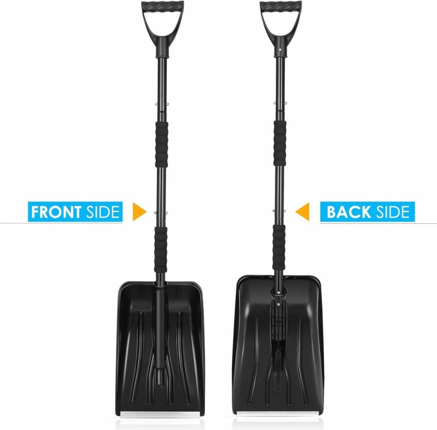 Snow Removal Tools CLISPEED | Clispeed Portable Snow Shovel With D-Grip Handle For Car Truck Camping And Other Outdoor Activities (Black)