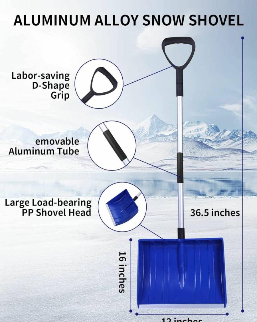 Snow Removal Tools Nareky | Snow Shovel For Removal For Driveway, For Car Home Garage Garden Kids Large Snow Shovel, 52-Inch Portable Snow Shovel For Garden, Car, Camping