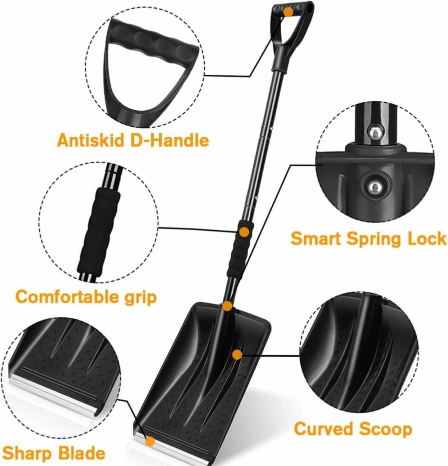 Snow Removal Tools PLACHIDAY | Plachiday Emergency Snow Shovel, Snow Shovel For Car Lightweight Portable Sport Utility Detachable Shovel For Driveway Car Emergency Home Garden Camping Beach