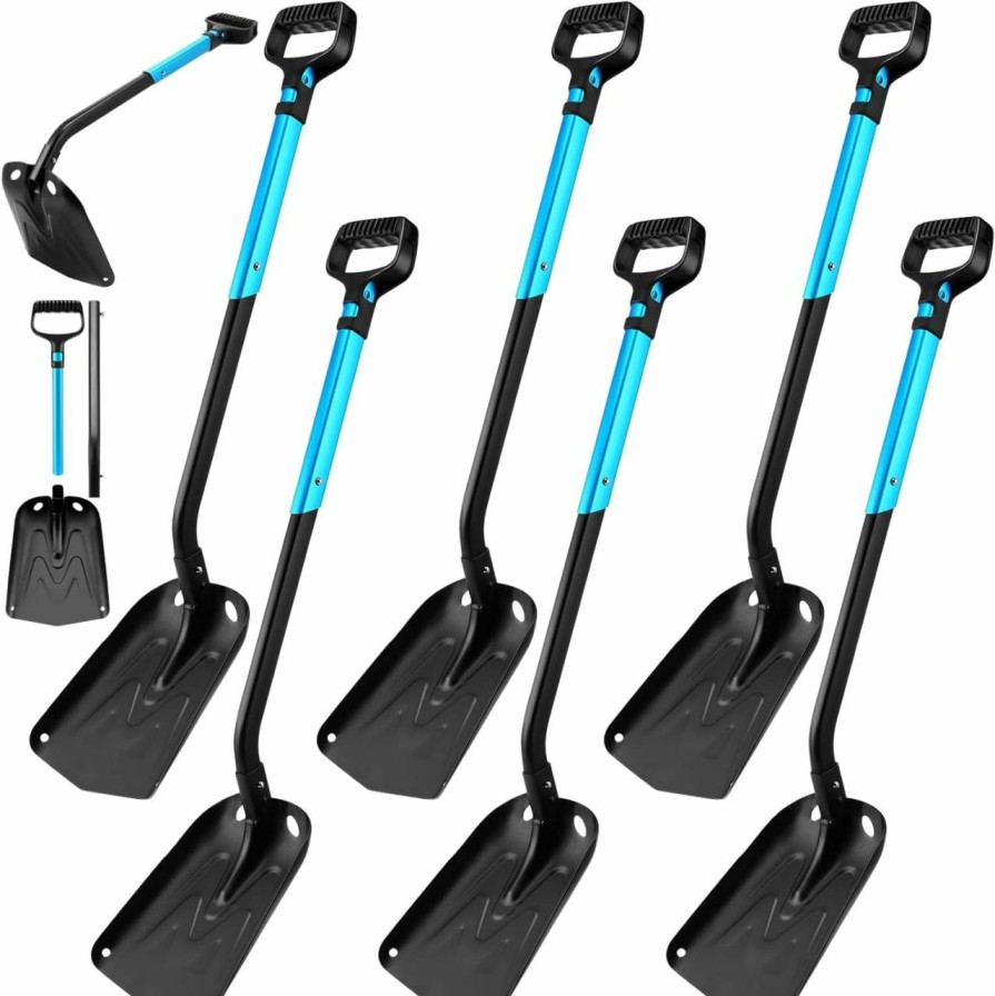 Snow Removal Tools Gisafai | Gisafai 6 Pack Emergency Snow Shovel For Car 28'' To 37'' Extendable Snow Shovel Dual Use Multifunctional Snow Shovel And Hoe Digging Shovel Aluminum Snow Shovel Bulk For Camping, Skiing, Snowmobiles