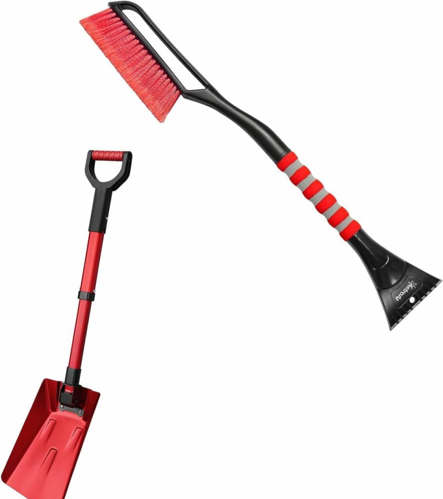 Snow Removal Tools AstroAI | Astroai 27" Snow Brush Red 39" Folding Snow Shovel For Car Red