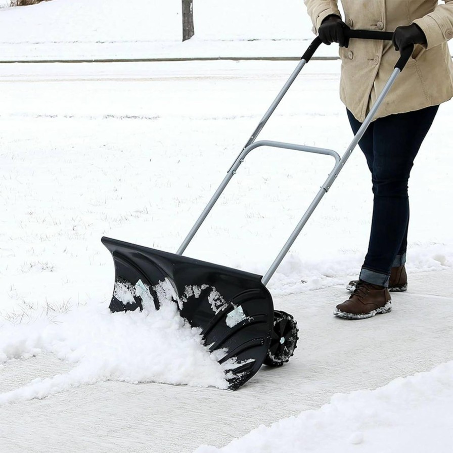 Snow Removal Tools CASL Brands | Casl Brands Snow Shovel With Wheels For Driveway - 6-Inch Polypropylene Wheels And Adjustable Aluminum Handle - 26-Inch Blade