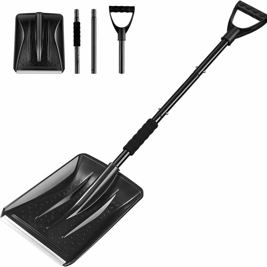 Snow Removal Tools PLACHIDAY | Snow Shovel, 2024 New Upgrade Large-Capacity Lightweight Aluminum Portable Snow Shovel, Parent-Child Playing Snow Shovel, Shovel For Garden, Car, Camping With Extra Ice Scrape(Black)