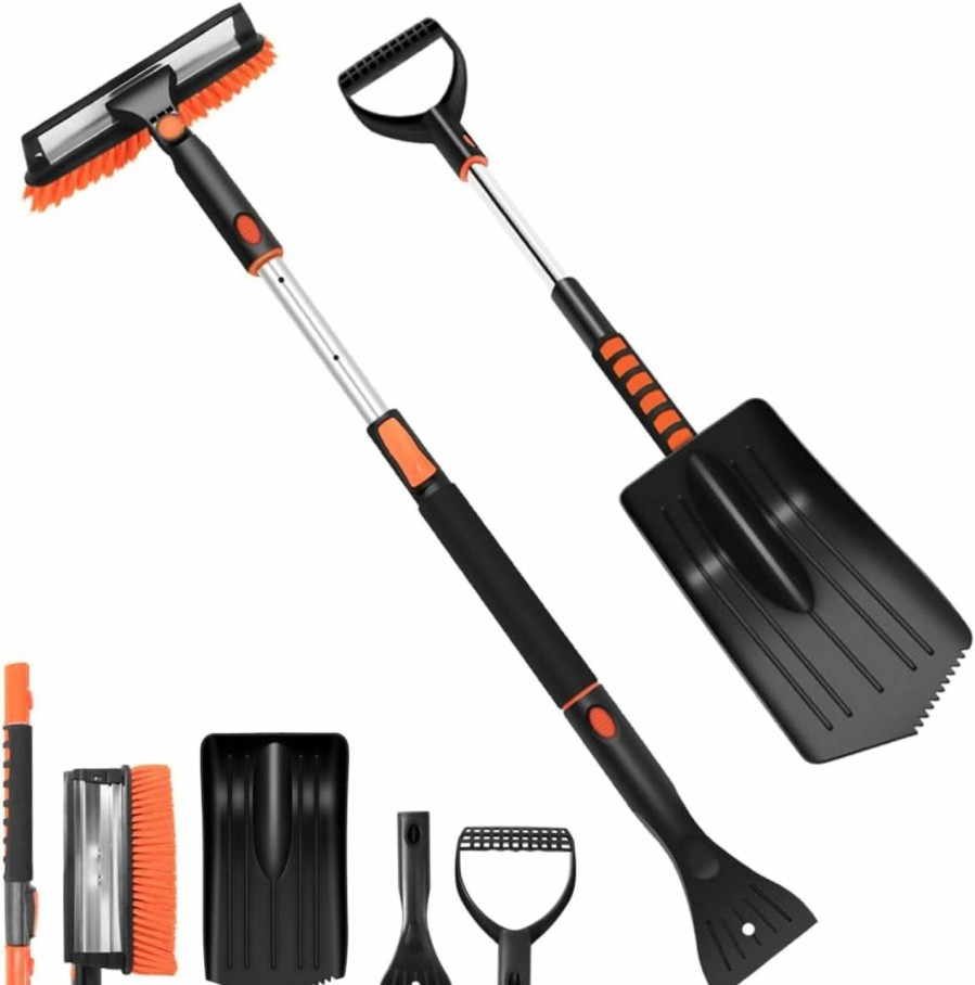 Snow Removal Tools Xiangbste | 6 In 1 Snow Brush, Extendable Snow Shovel For Car, 46'' Ice Scraper & Squeegee With Foam Grip For Driveway, Detachable Snow Removal Broom For Auto Suv Truck Window