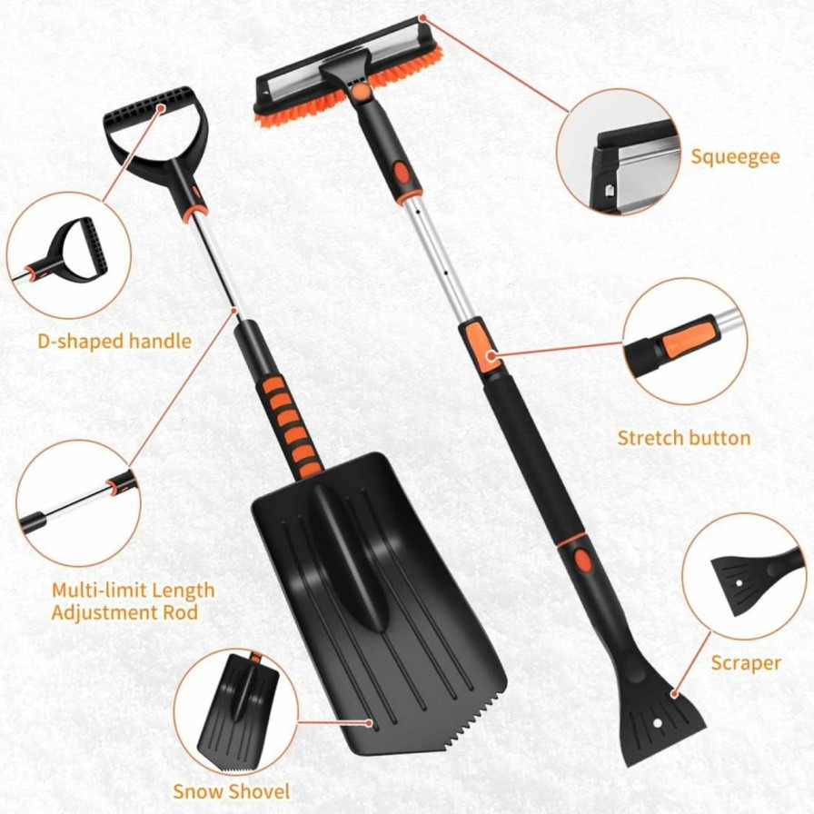 Snow Removal Tools Xiangbste | 6 In 1 Snow Brush, Extendable Snow Shovel For Car, 46'' Ice Scraper & Squeegee With Foam Grip For Driveway, Detachable Snow Removal Broom For Auto Suv Truck Window