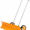 Snow Removal Tools MoNiBloom | Monibloom Snow Pusher Shovel With Wheels For Driveway, 37.5\" Wide 9.5\" Height Aluminum Snow Plow Shovel For Doorway Sidewalk Deck Efficient Snow Removal, Yellow