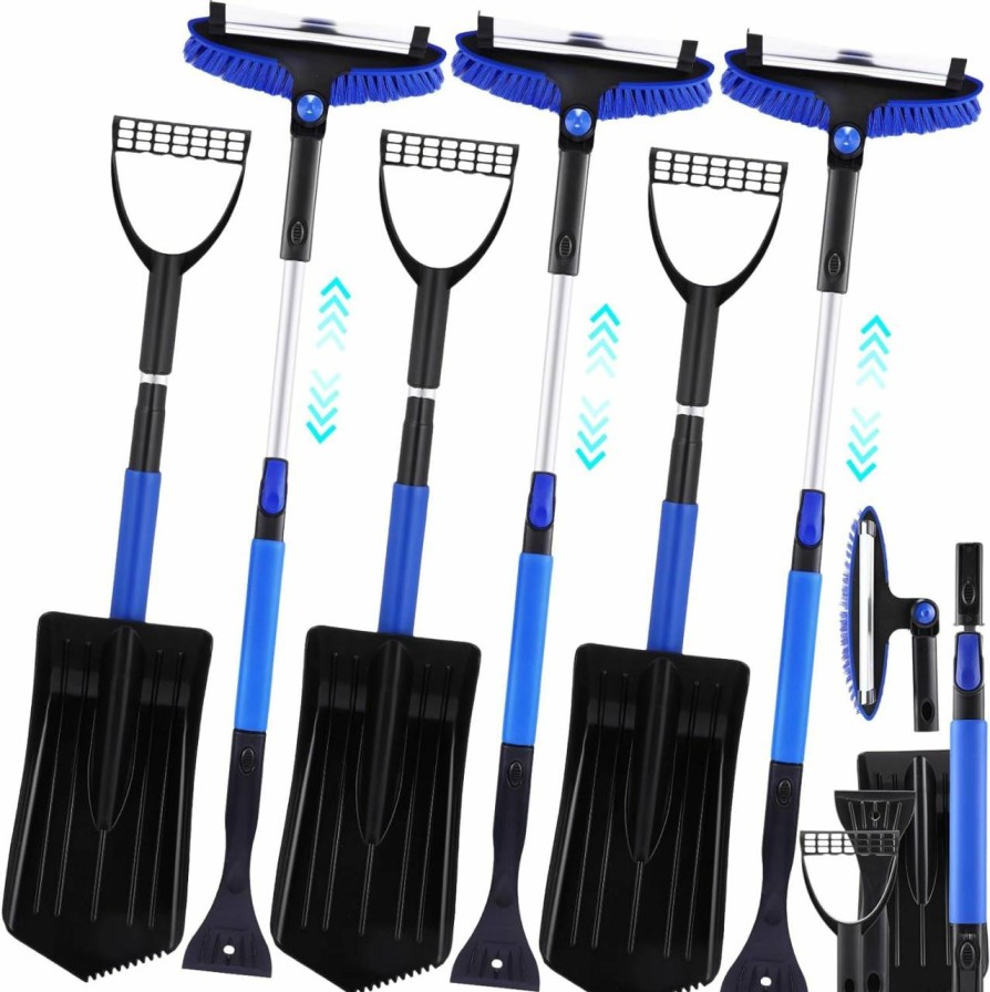 Snow Removal Tools Umigy | Umigy 3 Pack Snow Removal Sets, 5 In 1 Snow Shovel For Car Ice Scrapers And Snow Brush With Silicone Scraper, With Foam Grip And Rotatable Snow Broom, Extendable Snow Brush For Car Truck Suv Vehicle