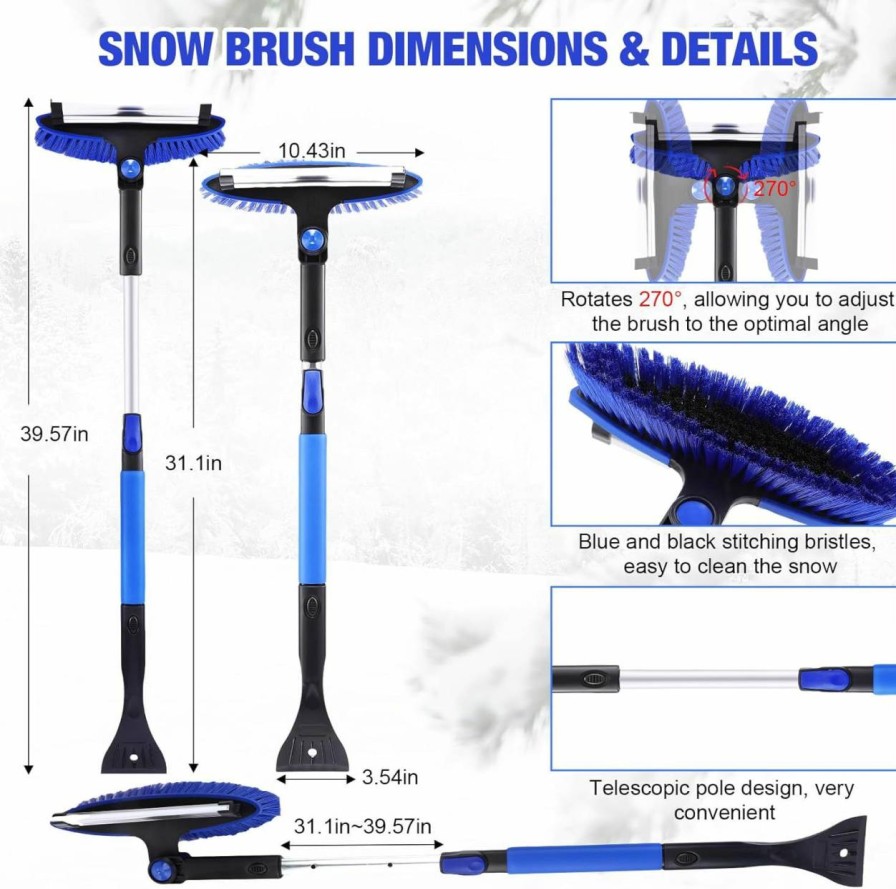 Snow Removal Tools Umigy | Umigy 3 Pack Snow Removal Sets, 5 In 1 Snow Shovel For Car Ice Scrapers And Snow Brush With Silicone Scraper, With Foam Grip And Rotatable Snow Broom, Extendable Snow Brush For Car Truck Suv Vehicle