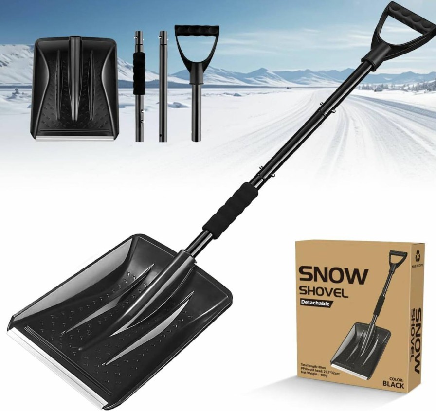 Snow Removal Tools ztarraum | Snow Shovel With D-Grip Handle, 2024 New Upgrade Lightweight Aluminum Snow Shovel, Portable And Detachable Snow Shovel, Perfect For Garden, Camping, Car, Snowman Playing And Emergency