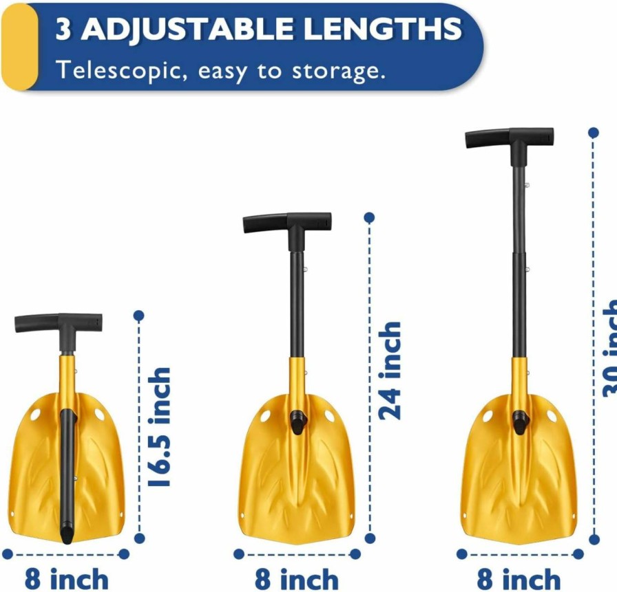 Snow Removal Tools SamnFat | Folding Snow Shovel For Car Aluminum Lightweight Emergency Shovel Kit With Ice Scraper Brush And Metal T-Handle Portable Snow Removel Tool For Garden Camping Truck Yellow