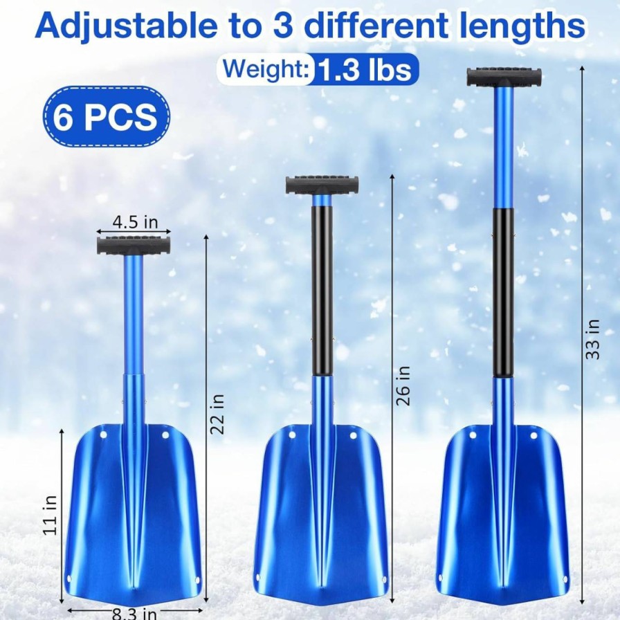 Snow Removal Tools Lasnten | Lasnten 6 Pcs Foldable Snow Shovel 33\", Portable Car Snow Shovel Aluminum Snow Removal Tool Telescopic Snow Scoop For Cars, Skiing Garden Driveway