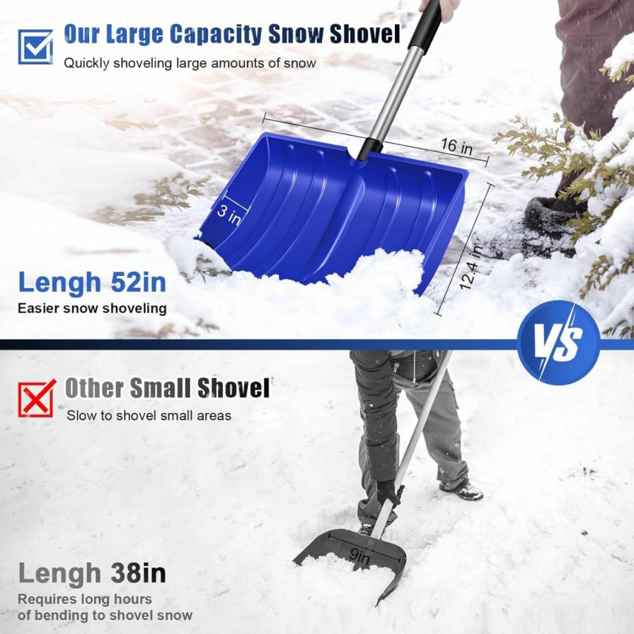 Snow Removal Tools WAITRIU | Large Portable Snow Shovel For Driveway: 52-Inch Extended Lightweight Snow Shovel For Snow Removal - Wide Snow Shovel With Ergonomic D-Grip Handle And Durable Aluminum Blade For Garden, Car, Camping