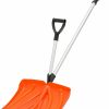 Snow Removal Tools MoNiBloom | Monibloom Ergonomic Snow Shovel Garage Snow Removal With Back-Saving Fore-Grip, 17.5 Inch X 12.5 Inch Blade With Aluminum Edge, Wide Snow Shovel For Doorway Sidewalk And Deck, Orange