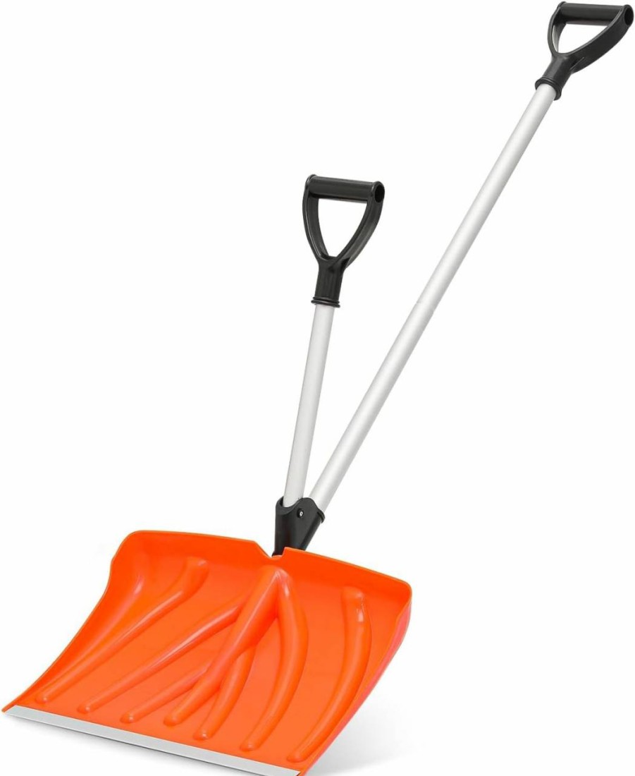 Snow Removal Tools MoNiBloom | Monibloom Ergonomic Snow Shovel Garage Snow Removal With Back-Saving Fore-Grip, 17.5 Inch X 12.5 Inch Blade With Aluminum Edge, Wide Snow Shovel For Doorway Sidewalk And Deck, Orange