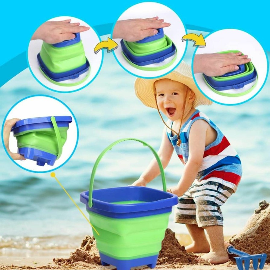 Snow Removal Tools Dilabnba | Kids Beach Sand Shovels With Foldable Bucket, Garden Tool Set For Adults, Metal Beach Sand Spade Spoon Hoe Rake With Sturdy Wooden Handle, Beach Sandbox Toy For Digging Camping Collecting Shells