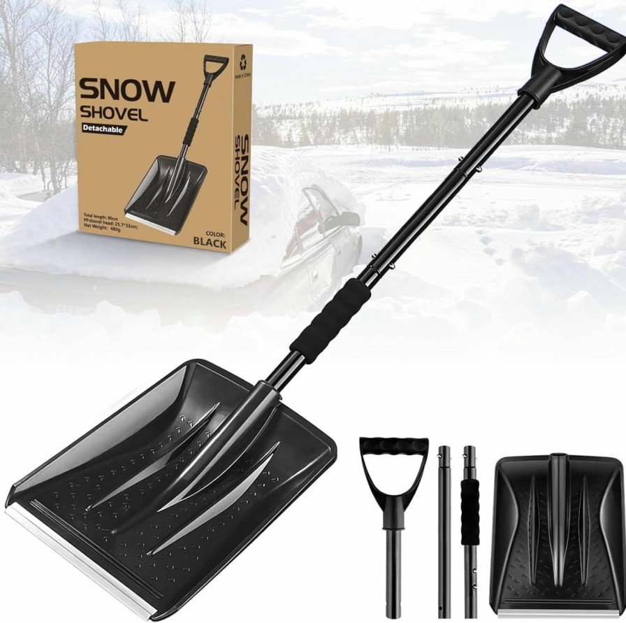 Snow Removal Tools UMUACCAN | Snow Shovel Kit For Car Emergency, 4 Sections Collapsible Sport Utility Shovel Portable Snow Scoop Sand Mud Snow Removal Tool For Driveway, Camping And Outdoor Activities,Black