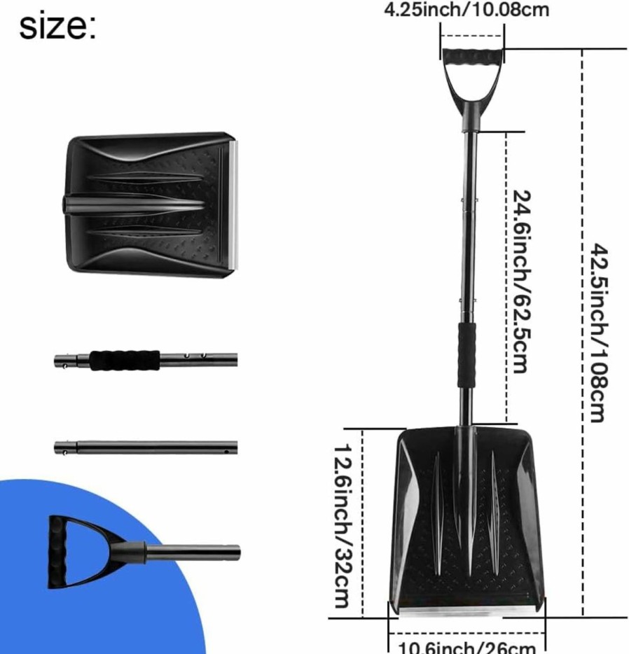 Snow Removal Tools UMUACCAN | Snow Shovel Kit For Car Emergency, 4 Sections Collapsible Sport Utility Shovel Portable Snow Scoop Sand Mud Snow Removal Tool For Driveway, Camping And Outdoor Activities,Black