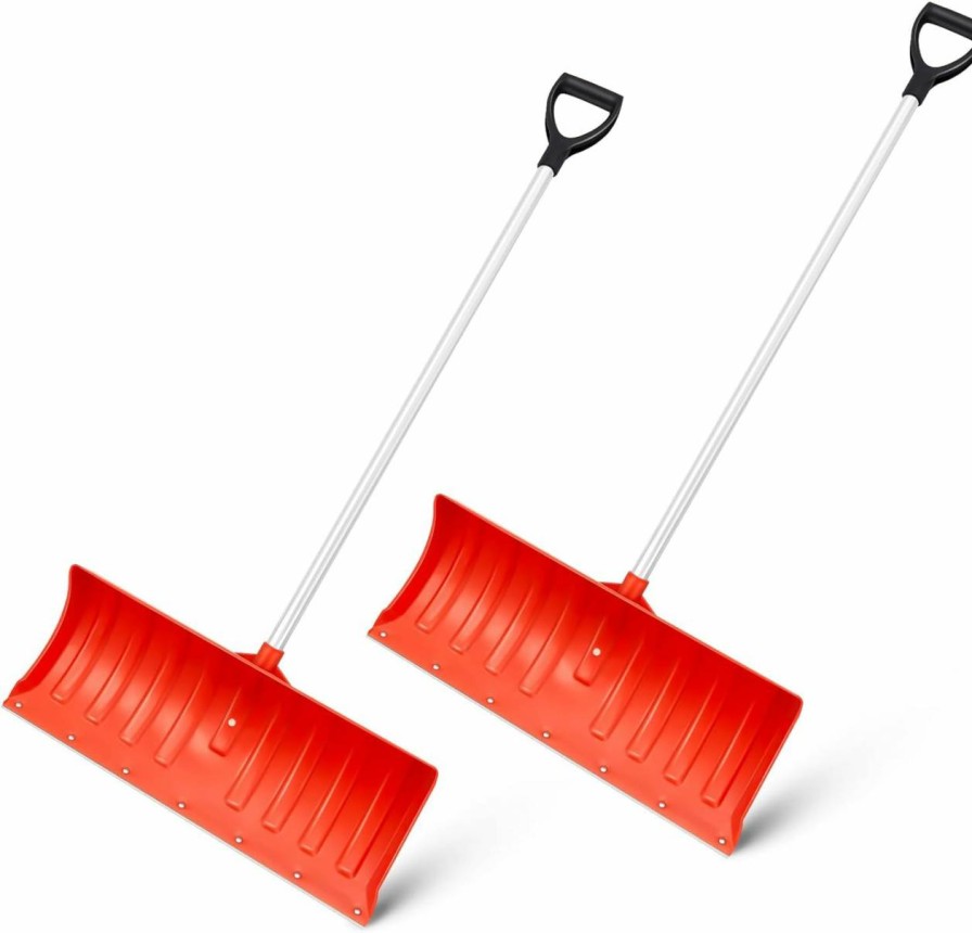 Snow Removal Tools Leriton | Leriton 2 Pcs Snow Pusher 24.8'' Snow Shovel With D-Grip Handle Snow Plow For Driveway Doorway Sidewalks, Orange