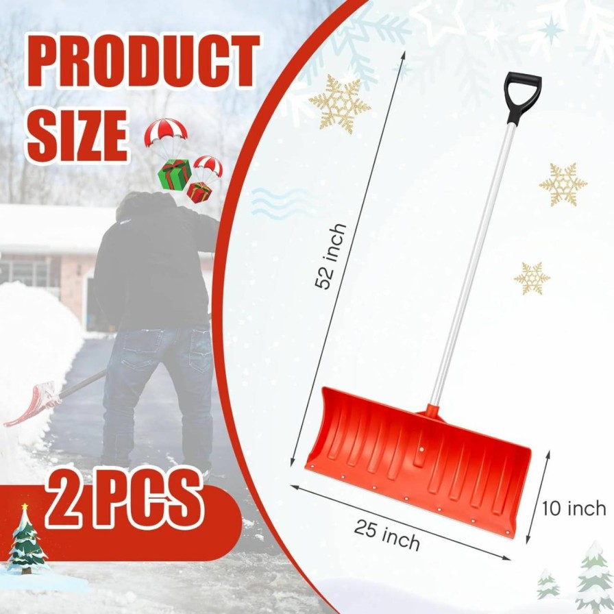 Snow Removal Tools Leriton | Leriton 2 Pcs Snow Pusher 24.8'' Snow Shovel With D-Grip Handle Snow Plow For Driveway Doorway Sidewalks, Orange