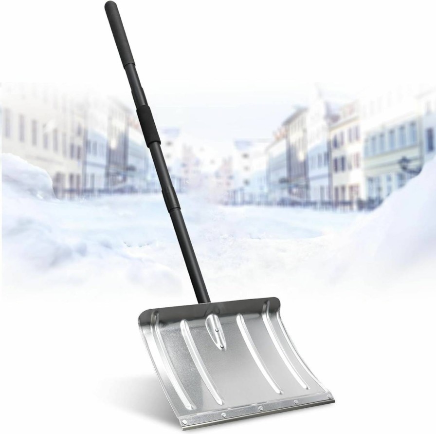 Snow Removal Tools HORSE SECRET | Snow Shovel For Driveway, Heavy Duty Aluminum Snow Removal Shovel - 67\" Long Handle Ergonomic Metal Snow Push Shovel, Portable For Car Trunk Home Garage Backyard Walkway Parking