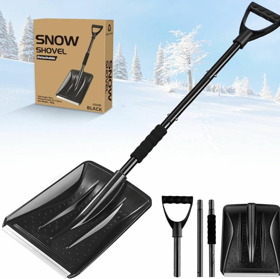 Snow Removal Tools UMUACCAN | Umuaccan Snow Shovel, Ergonomic Car Snow Shovels With Aluminum Handle Heavy Duty Snow Removal, Portable And Utility For Cars, Home, Garden, Mud And Snowman, Black, Sns926