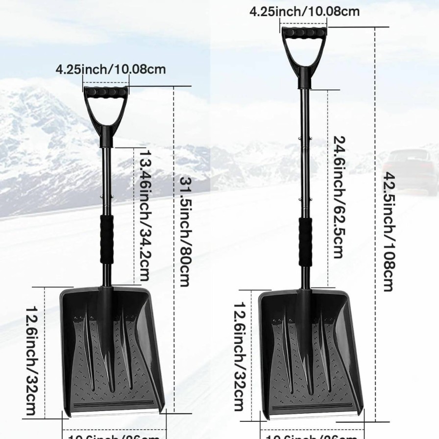 Snow Removal Tools UMUACCAN | Umuaccan Snow Shovel, Ergonomic Car Snow Shovels With Aluminum Handle Heavy Duty Snow Removal, Portable And Utility For Cars, Home, Garden, Mud And Snowman, Black, Sns926