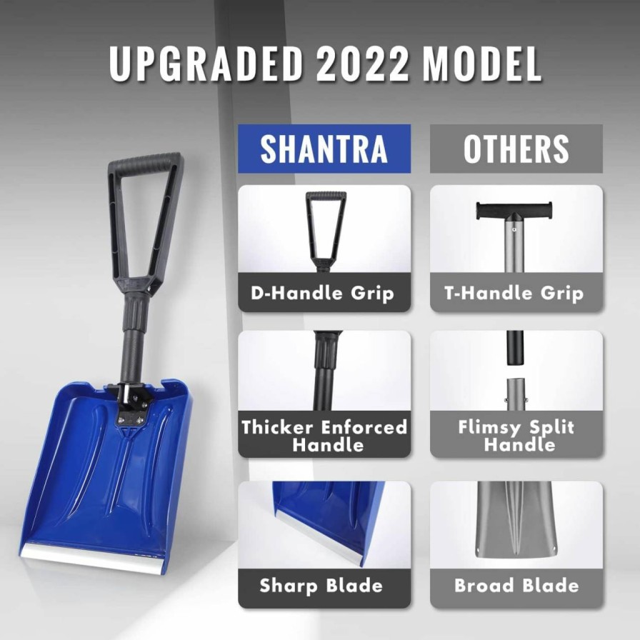 Snow Removal Tools SHANTRA | Shantra Folding Snow Shovel With Durable Aluminum Edge Blade And D-Grip Handle, Emergency Snow Shovel For Car, Truck, Recreational Vehicle, Etc.(Black, Blade 9\")…