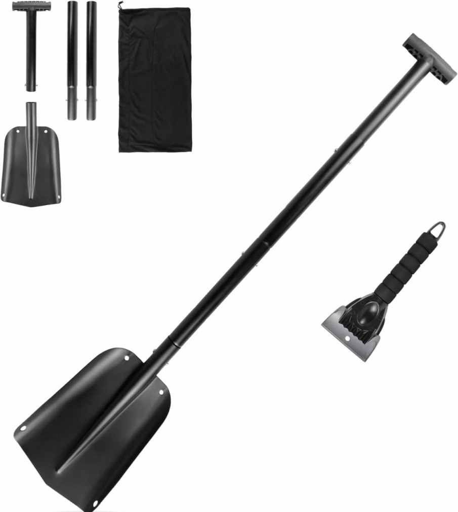 Snow Removal Tools 72 HRS | 72 Hrs Collapsible 3-In-1 Aluminum Compact Snow Shovel - Snow Removal In Winter, Emergency Kit For Vehicle, Car, Van, Suv, Truck, Snowmobile, Snowboard Gear, Camping, Gardening (Blue, 21"-32")