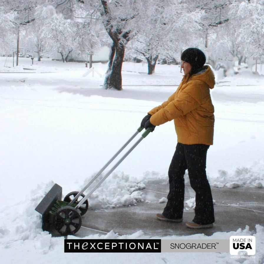 Snow Removal Tools TheXceptional | Easy Doze-It 36" Snograder T-Grip | Angled Flip-It Rolling Snow Plow Shovel For Driveway, Sidewalk Snow Removal | Heavy Duty Snow Plow Pusher Shovel On Wheels | Made In Usa By Vertex | Model Ex950.36