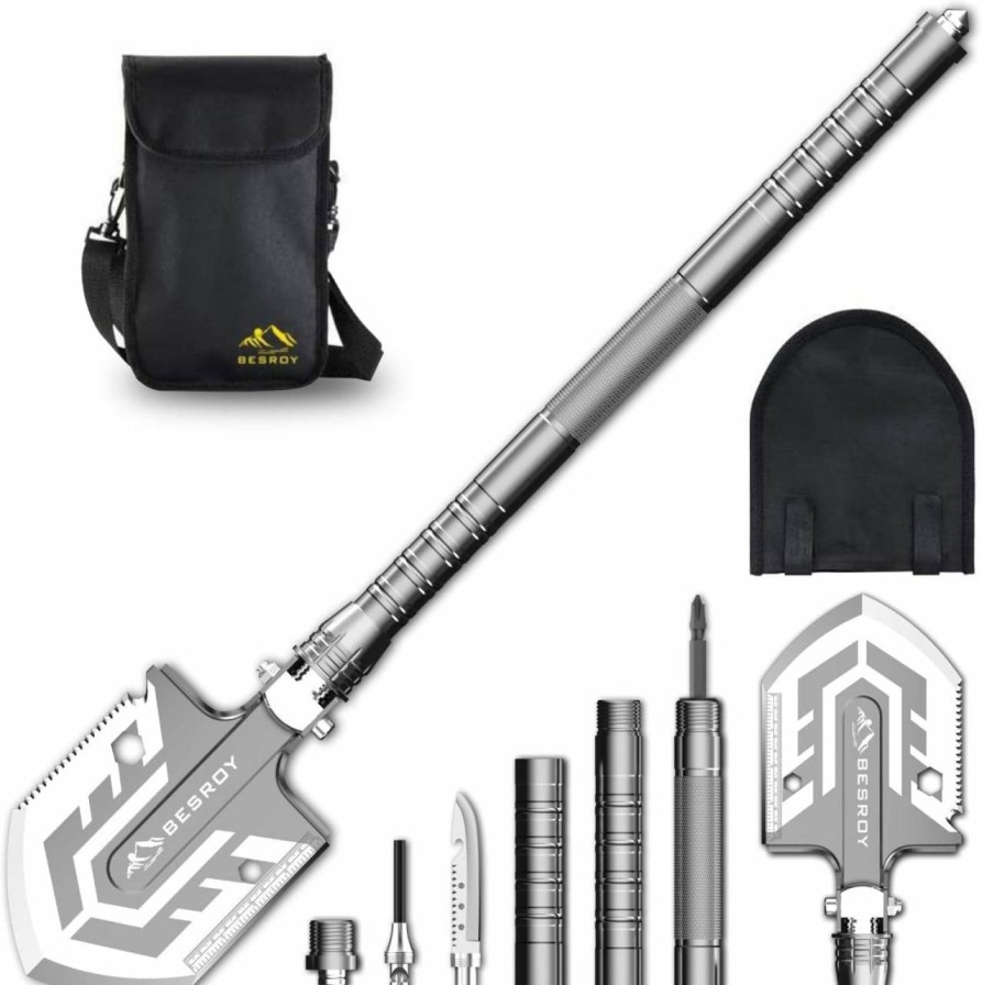 Snow Removal Tools BESROY | Folding Shovel Multitool-180 Degree Folding Shovel-Camping Shovels - 23 In 1 Survival Shovel Multifunctional